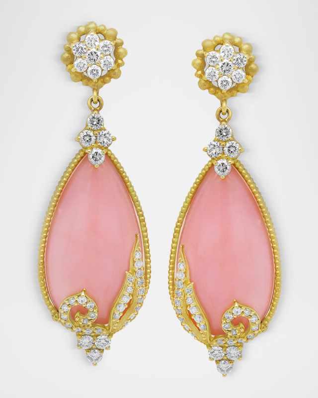 18K Yellow Gold Peruvian Opal Earrings with Diamonds